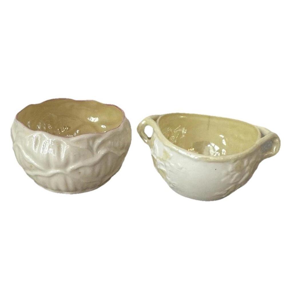 Belleek Ireland Ivy Yellow Double-Handle Sugar Bowl 6th Mark Porcelain  3" Dia.